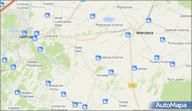 mapa Wierzbica-Kolonia gmina Wierzbica, Wierzbica-Kolonia gmina Wierzbica na mapie Targeo