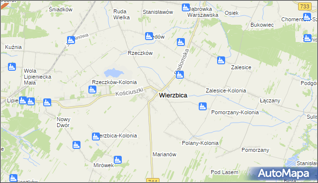 mapa Wierzbica powiat radomski, Wierzbica powiat radomski na mapie Targeo