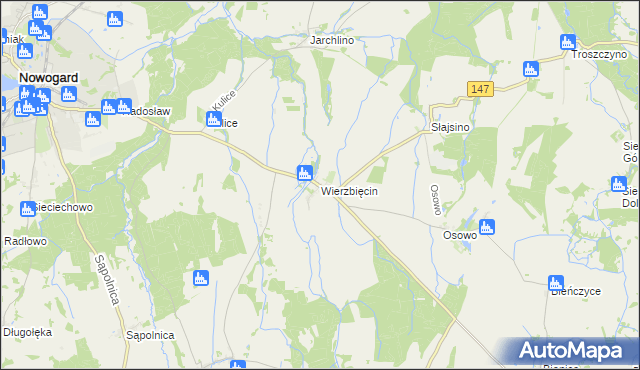 mapa Wierzbięcin gmina Nowogard, Wierzbięcin gmina Nowogard na mapie Targeo