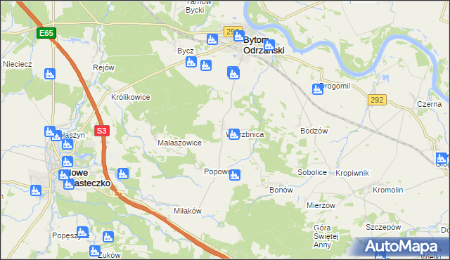 mapa Wierzbnica gmina Bytom Odrzański, Wierzbnica gmina Bytom Odrzański na mapie Targeo