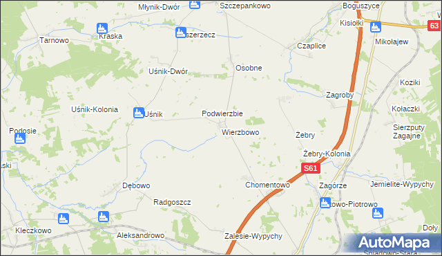 mapa Wierzbowo gmina Śniadowo, Wierzbowo gmina Śniadowo na mapie Targeo