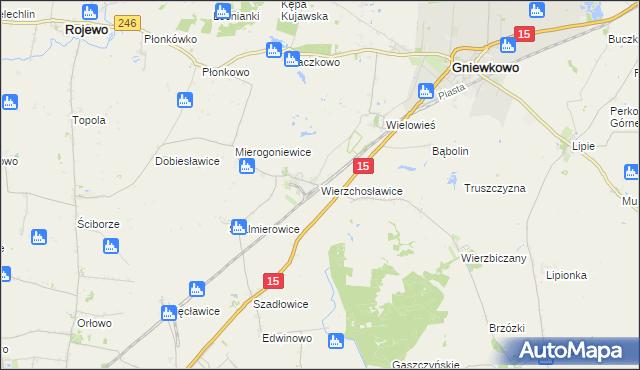 mapa Wierzchosławice gmina Gniewkowo, Wierzchosławice gmina Gniewkowo na mapie Targeo