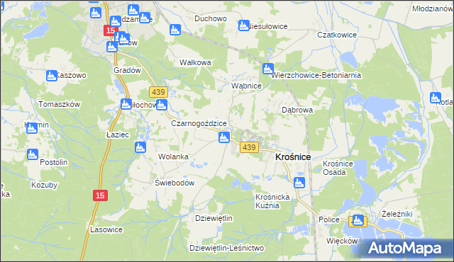 mapa Wierzchowice gmina Krośnice, Wierzchowice gmina Krośnice na mapie Targeo