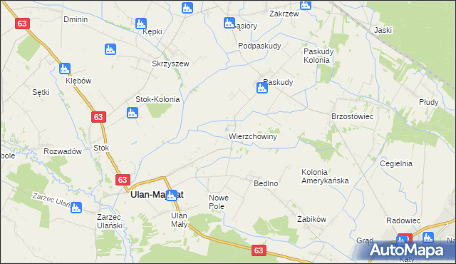 mapa Wierzchowiny gmina Ulan-Majorat, Wierzchowiny gmina Ulan-Majorat na mapie Targeo