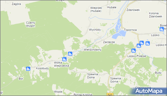 mapa Wierzchowiny gmina Zamość, Wierzchowiny gmina Zamość na mapie Targeo
