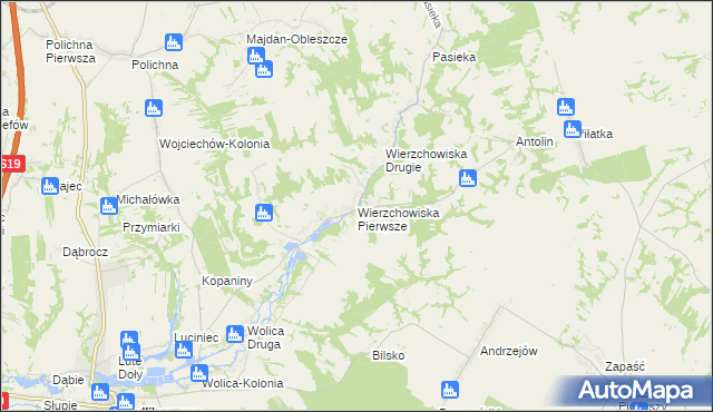 mapa Wierzchowiska Pierwsze gmina Modliborzyce, Wierzchowiska Pierwsze gmina Modliborzyce na mapie Targeo