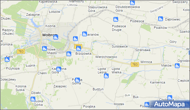 mapa Wierzchowisko gmina Wolbrom, Wierzchowisko gmina Wolbrom na mapie Targeo
