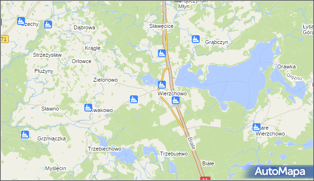 mapa Wierzchowo gmina Szczecinek, Wierzchowo gmina Szczecinek na mapie Targeo