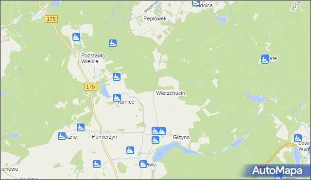 mapa Wierzchucin gmina Kalisz Pomorski, Wierzchucin gmina Kalisz Pomorski na mapie Targeo
