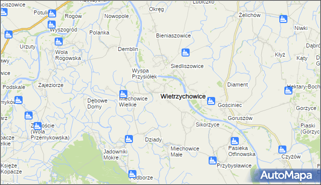 mapa Wietrzychowice powiat tarnowski, Wietrzychowice powiat tarnowski na mapie Targeo