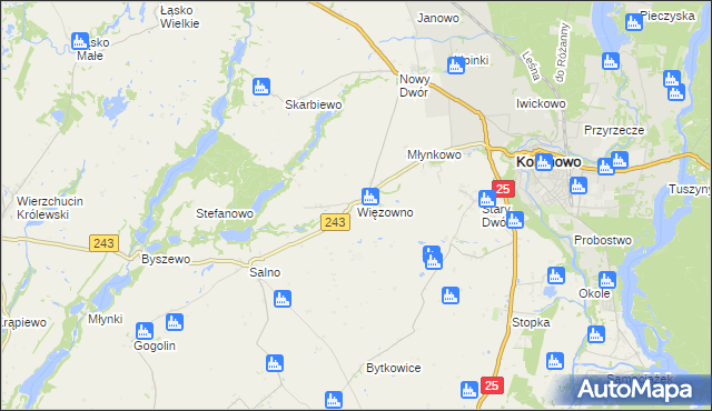 mapa Więzowno, Więzowno na mapie Targeo