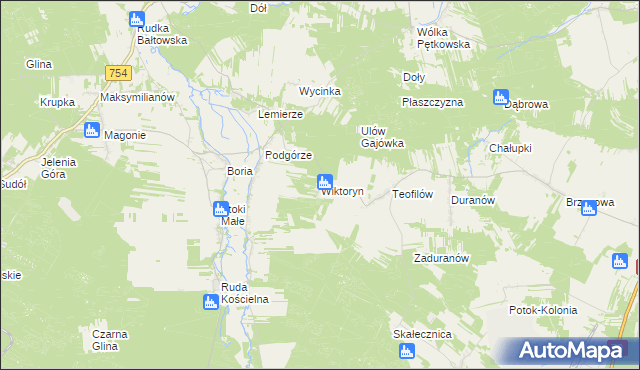 mapa Wiktoryn gmina Ćmielów, Wiktoryn gmina Ćmielów na mapie Targeo