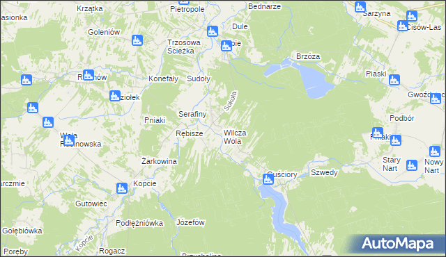 mapa Wilcza Wola gmina Dzikowiec, Wilcza Wola gmina Dzikowiec na mapie Targeo