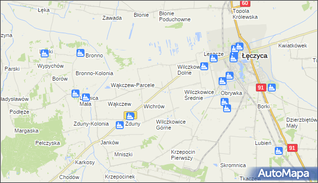 mapa Wilczkowice nad Szosą, Wilczkowice nad Szosą na mapie Targeo