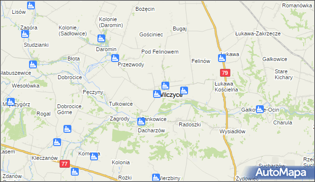 mapa Wilczyce powiat sandomierski, Wilczyce powiat sandomierski na mapie Targeo