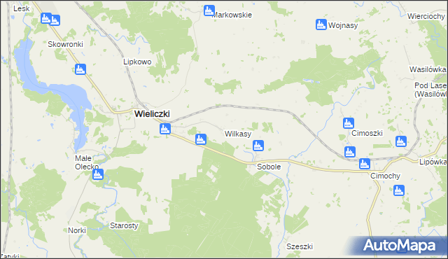 mapa Wilkasy gmina Wieliczki, Wilkasy gmina Wieliczki na mapie Targeo