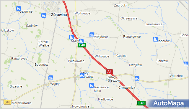 mapa Wilkowice gmina Żórawina, Wilkowice gmina Żórawina na mapie Targeo