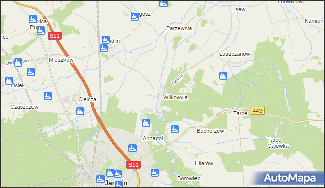 mapa Wilkowyja gmina Jarocin, Wilkowyja gmina Jarocin na mapie Targeo