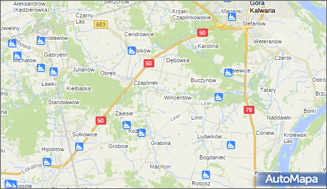 mapa Wincentów gmina Góra Kalwaria, Wincentów gmina Góra Kalwaria na mapie Targeo
