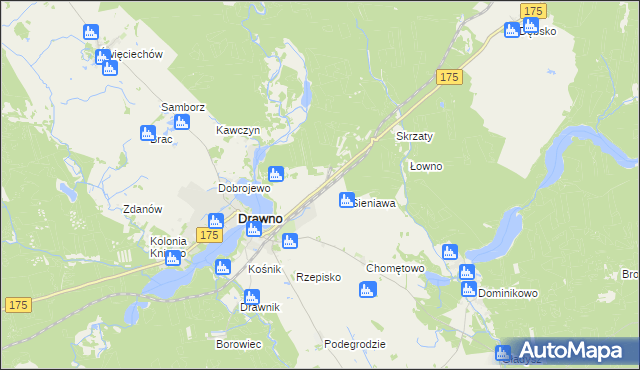 mapa Wiśniewo gmina Drawno, Wiśniewo gmina Drawno na mapie Targeo