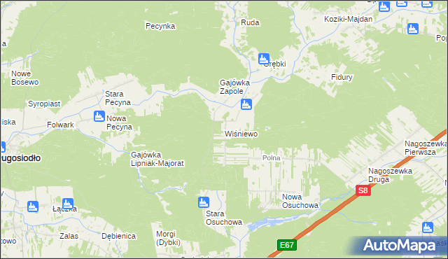 mapa Wiśniewo gmina Ostrów Mazowiecka, Wiśniewo gmina Ostrów Mazowiecka na mapie Targeo