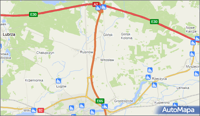 mapa Witosław gmina Świebodzin, Witosław gmina Świebodzin na mapie Targeo