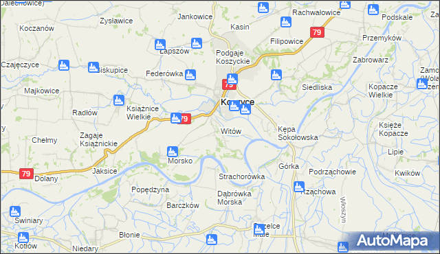 mapa Witów gmina Koszyce, Witów gmina Koszyce na mapie Targeo