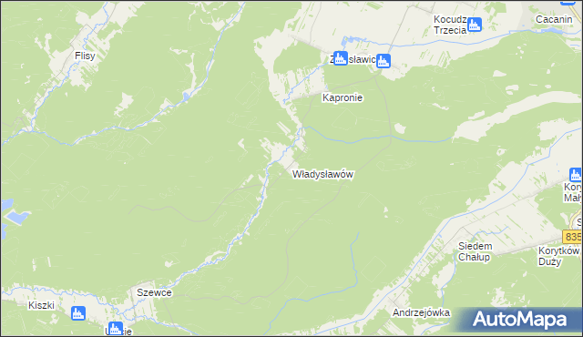 mapa Władysławów gmina Dzwola, Władysławów gmina Dzwola na mapie Targeo