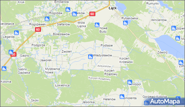 mapa Władysławów gmina Łąck, Władysławów gmina Łąck na mapie Targeo