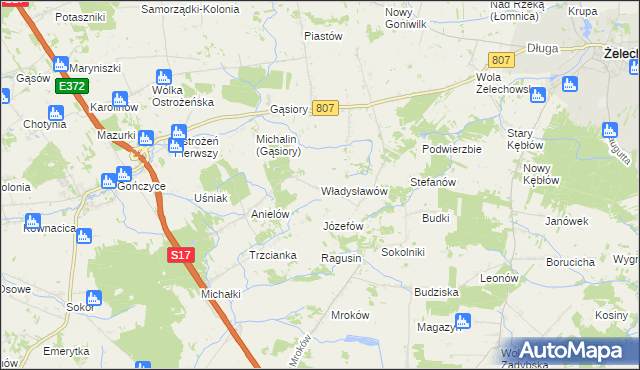 mapa Władysławów gmina Żelechów, Władysławów gmina Żelechów na mapie Targeo