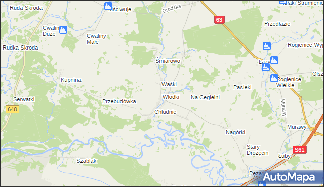 mapa Włodki gmina Mały Płock, Włodki gmina Mały Płock na mapie Targeo