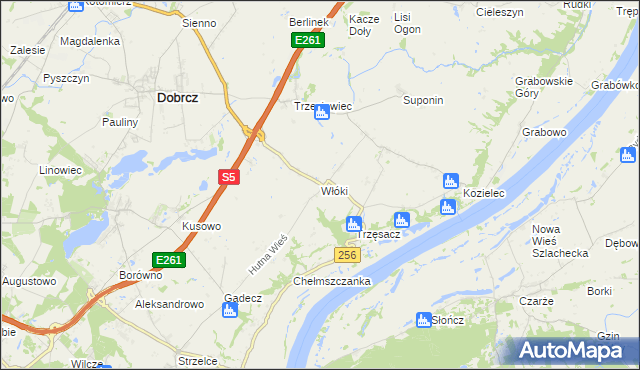 mapa Włóki gmina Dobrcz, Włóki gmina Dobrcz na mapie Targeo