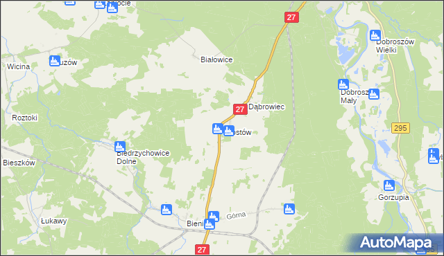 mapa Włostów gmina Żary, Włostów gmina Żary na mapie Targeo