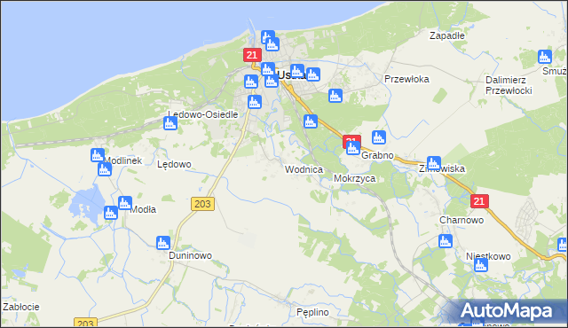 mapa Wodnica gmina Ustka, Wodnica gmina Ustka na mapie Targeo