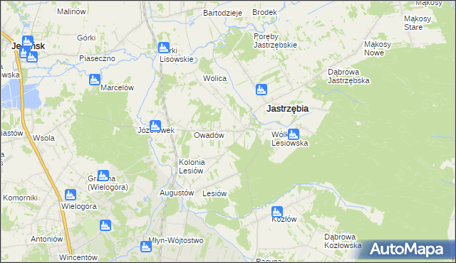 mapa Wojciechów gmina Jastrzębia, Wojciechów gmina Jastrzębia na mapie Targeo