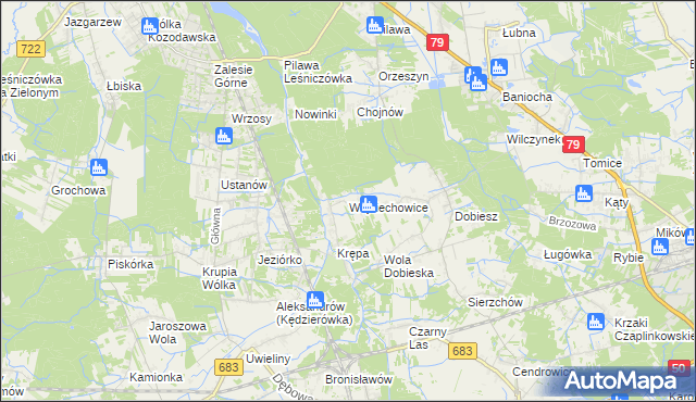 mapa Wojciechowice gmina Góra Kalwaria, Wojciechowice gmina Góra Kalwaria na mapie Targeo