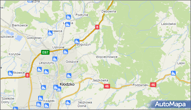mapa Wojciechowice gmina Kłodzko, Wojciechowice gmina Kłodzko na mapie Targeo