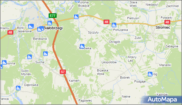 mapa Wojciechówka gmina Białobrzegi, Wojciechówka gmina Białobrzegi na mapie Targeo