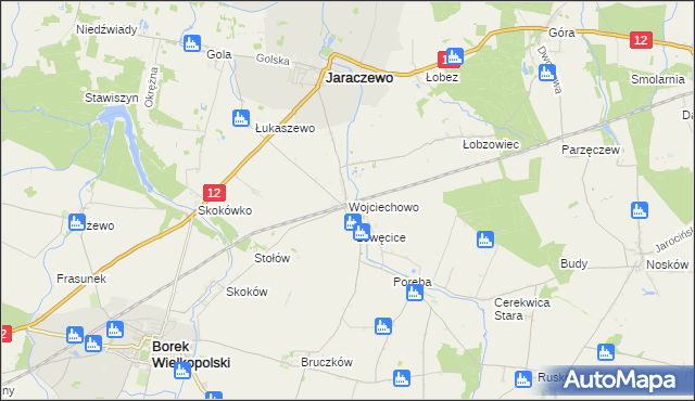 mapa Wojciechowo gmina Jaraczewo, Wojciechowo gmina Jaraczewo na mapie Targeo