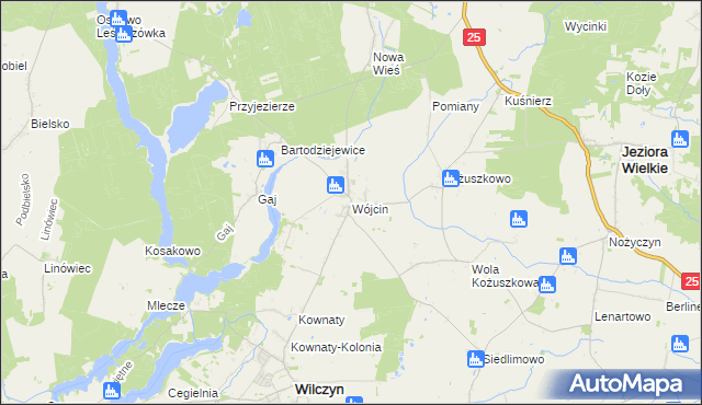 mapa Wójcin gmina Jeziora Wielkie, Wójcin gmina Jeziora Wielkie na mapie Targeo