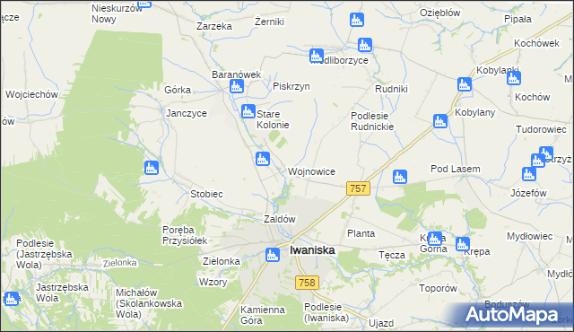 mapa Wojnowice gmina Iwaniska, Wojnowice gmina Iwaniska na mapie Targeo