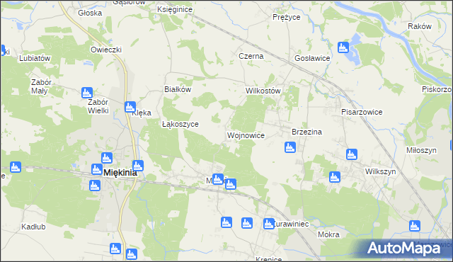 mapa Wojnowice gmina Miękinia, Wojnowice gmina Miękinia na mapie Targeo