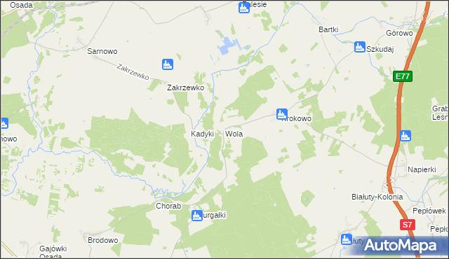 mapa Wola gmina Kozłowo, Wola gmina Kozłowo na mapie Targeo