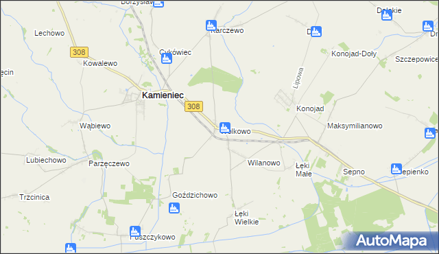 mapa Wolkowo gmina Kamieniec, Wolkowo gmina Kamieniec na mapie Targeo