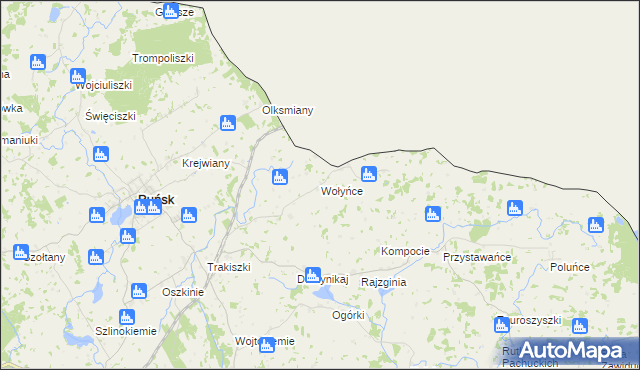 mapa Wołyńce gmina Puńsk, Wołyńce gmina Puńsk na mapie Targeo