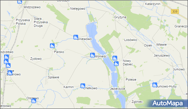 mapa Wonieść gmina Śmigiel, Wonieść gmina Śmigiel na mapie Targeo