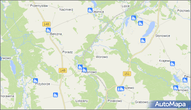 mapa Worowo gmina Łobez, Worowo gmina Łobez na mapie Targeo