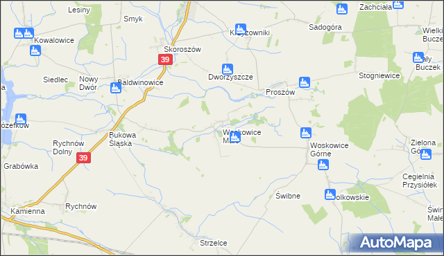 mapa Woskowice Małe, Woskowice Małe na mapie Targeo