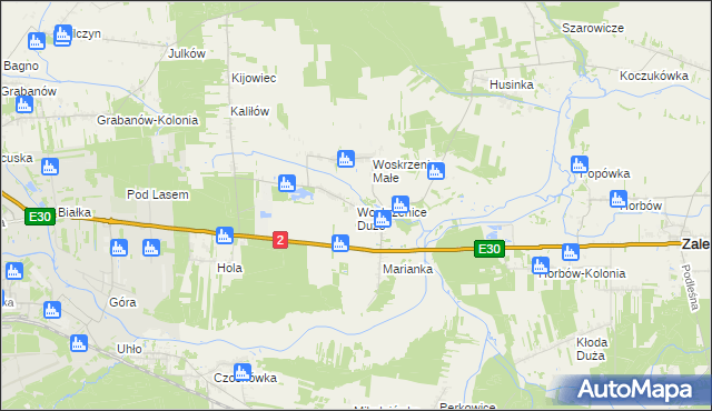 mapa Woskrzenice Duże, Woskrzenice Duże na mapie Targeo