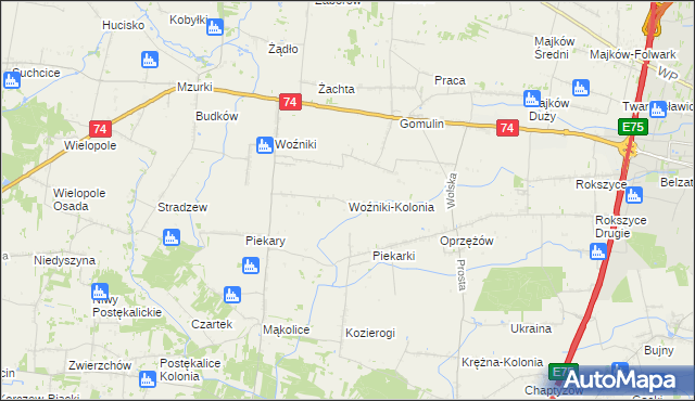 mapa Woźniki-Kolonia, Woźniki-Kolonia na mapie Targeo